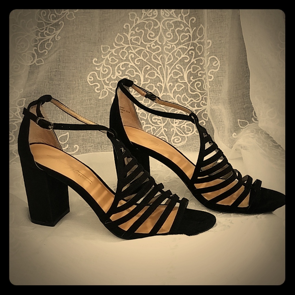 Black Strappy Block Heeled Sandals